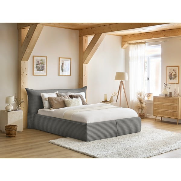 Šedá čalouněná dvoulůžková postel s úložným prostorem a roštem 160x200 cm Jade – Bobochic Paris-image-1