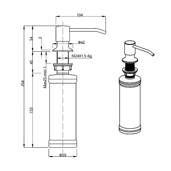 Plastový zápustný dávkovač mýdla v matně stříbrné barvě 350 ml – Sapho-image-1