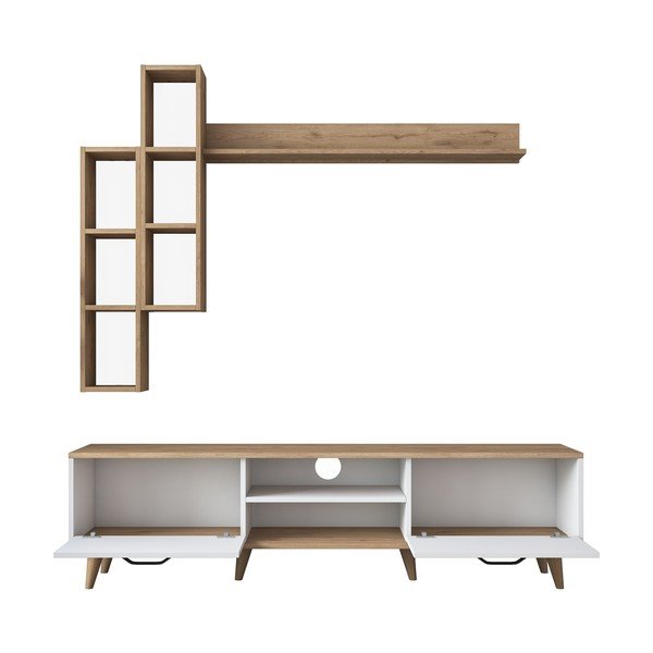 Bílo/přírodní TV sestava v dekoru ořechu 180x48 cm Veronica – Kalune Design-image-2