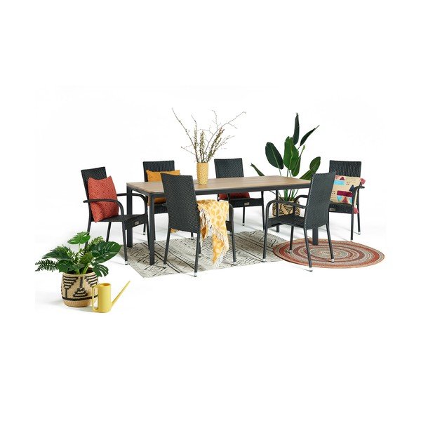 Zahradní jídelní set pro 6 osob s černou židlí Paris a stolem Thor, 210 x 90 cm-image-2