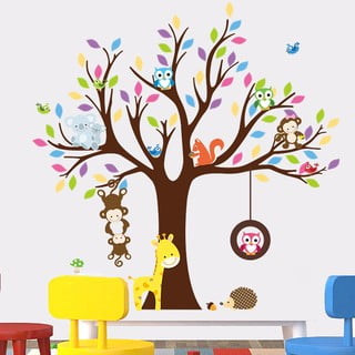 Sada nástěnných dětských samolepek Ambiance Tree with Animals