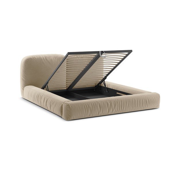 Béžová čalouněná dvoulůžková postel s úložným prostorem s roštem 200x200 cm Martina – Micadoni -image-2