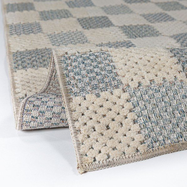 Modrý pratelný běhoun s příměsí bavlny 80x230 cm Muted Checkerboard – Flair Rugs-image-2