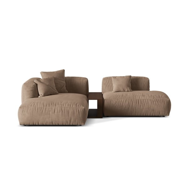 Světle hnědá sametová modulární rohová pohovka (levý roh/s lenoškou) Martina – Micadoni 