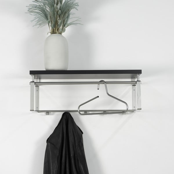 Černý/ve stříbrné barvě kovový nástěnný věšák s poličkou 70 cm Rex – Spinder Design-image-1