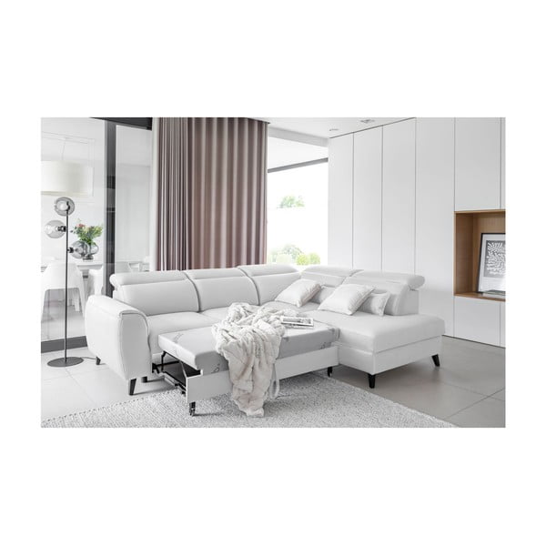 Bílá sametová rozkládací/s úložným prostorem rohová pohovka (pravý roh/do L) Noble – ELTAP-image-4