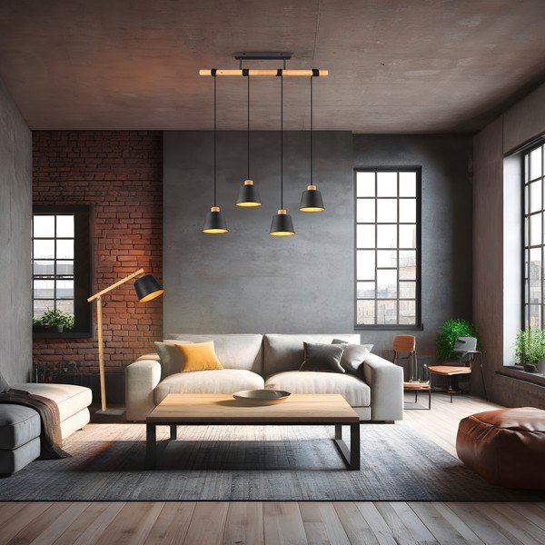 Závěsné svítidlo v černo-přírodní barvě s kovovým stínidlem ø 18 cm Harris – Trio-image-1