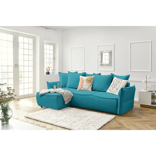 Tyrkysová rozkládací rohová pohovka (levý roh) Leon – Bobochic Paris-image-1