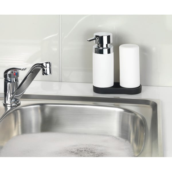 Sada 2 bílých zásobníků na mycí prostředek s podtáckem Wenko Squeeze, 250 ml-image-1