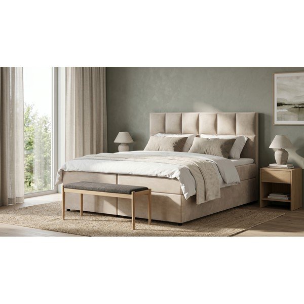 Béžová boxspring postel s úložným prostorem 200x200 cm Flip – Ropez-image-1