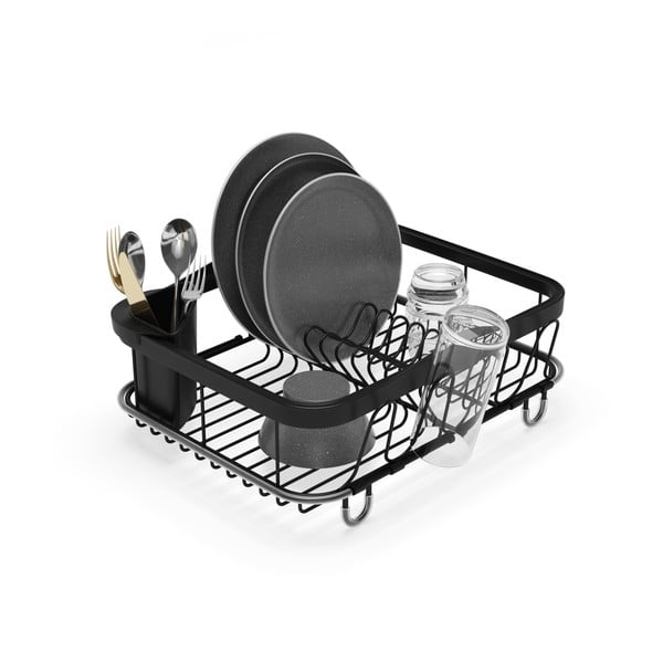 Černý nastavitelný ocelový odkapávač 37x29 cm Sinkin – Umbra