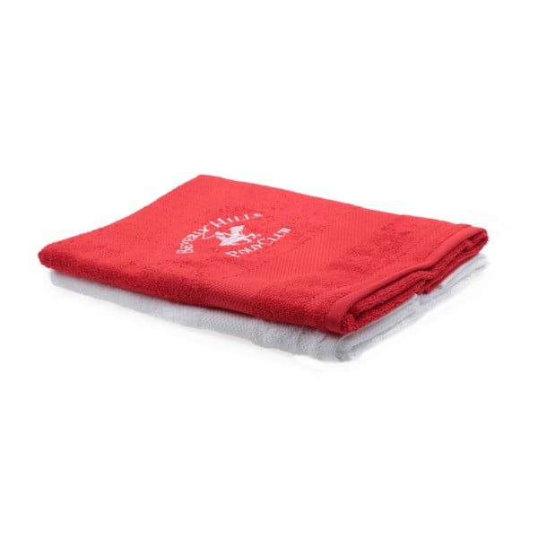 Sada červeného a bílého ručníku Beverly Hills Polo Club Tommy Orj, 50 x 100 cm
