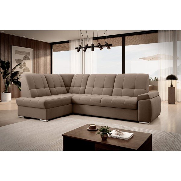 Hnědá sametová rozkládací/s úložným prostorem rohová pohovka (levý roh/do L) Sado – ELTAP-image-4