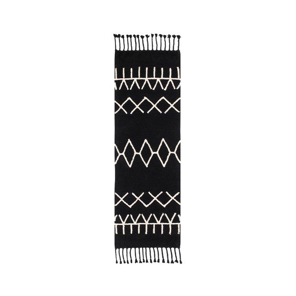 Černý pratelný ručně tkaný běhoun s příměsí bavlny 80x230 cm Bereber Black – Lorena Canals