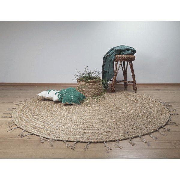 Hnědý ručně vyrobený koberec Nattiot Abha, ø 140 cm-image-1