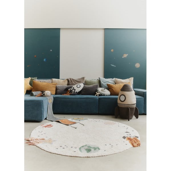 Krémový pratelný ručně tkaný bavlněný dětský hrací koberec ø140 cm Interstellar Journey – Lorena Canals-image-1