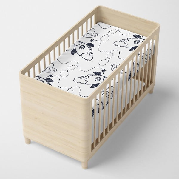 Černo-bílé elastické bavlněné prostěradlo Mr. Fox Starspace, 70 x 140 cm-image-3