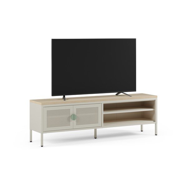 Krémový/v přírodní barvě kovový TV stolek 160x50x35 cm Sayla – Marckeric-image-2