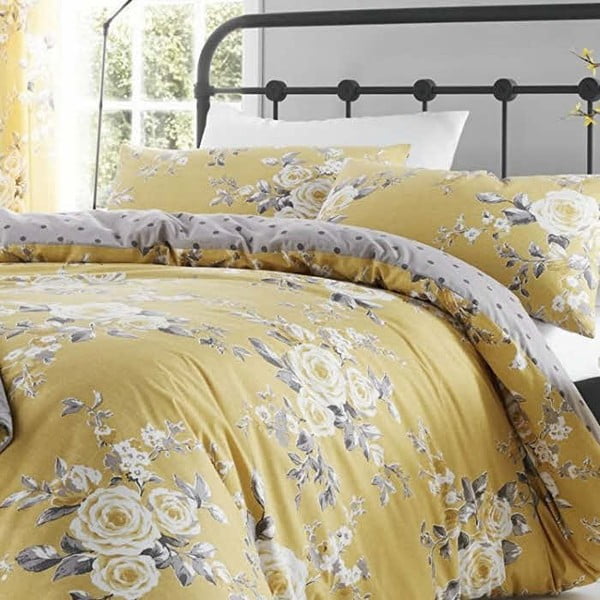 Žluté povlečení s květinovým vzorem Catherine Lansfield, 135 x 200 cm-image-1