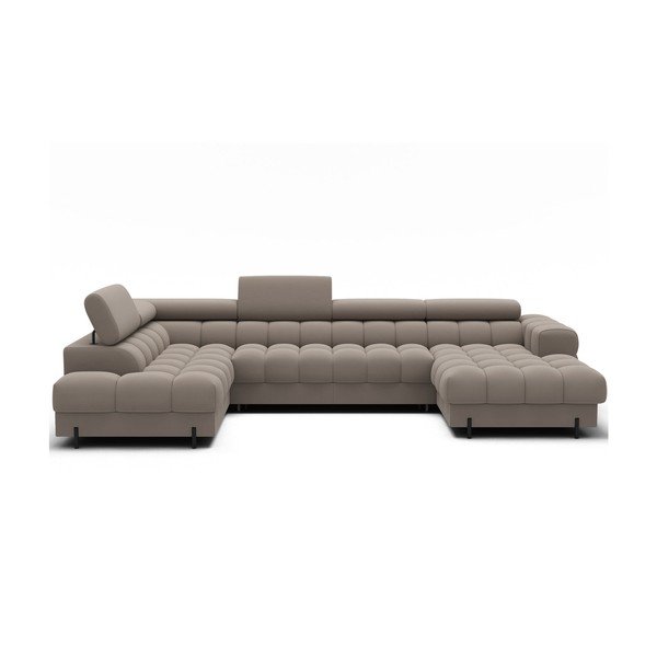 Světle hnědá sametová rozkládací rohová pohovka (levý roh/do "U") Feraria – ELTAP