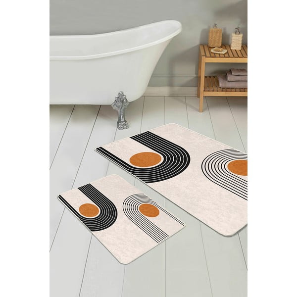 Béžové sametové koupelnové předložky v sadě 2 ks 60x100 cm Dot Arch – Mila Home-image-3