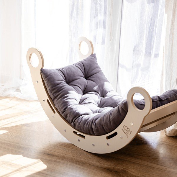 Šedá/v přírodní barvě houpačka z borovicového dřeva 39x75x38 cm Montessori – Meowbaby-image-1