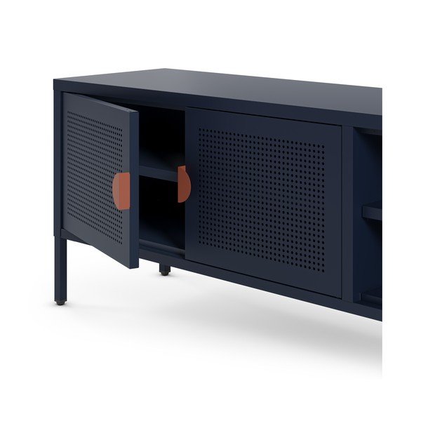 Tmavě modrý kovový TV stolek 160x50x35 cm Sayla – Marckeric-image-4