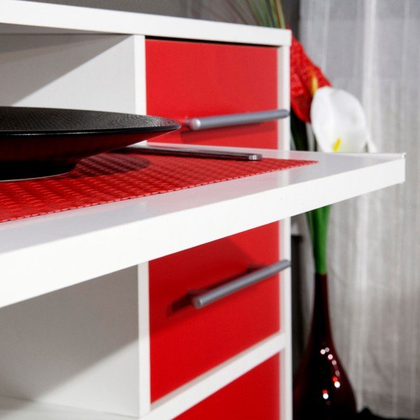 Červeno-bílý pojízdný kuchyňský úložný prostor s policemi TemaHome Marius-image-1