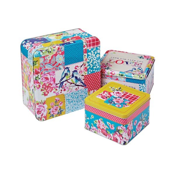 Sada 3 plechových dóz Cooksmart England Patchwork