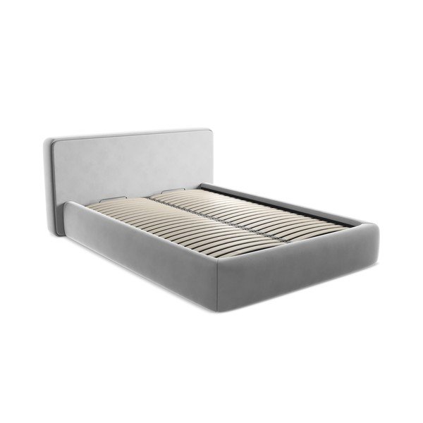 Šedá čalouněná dvoulůžková postel s úložným prostorem s roštem 140x200 cm Kiana – Makamii