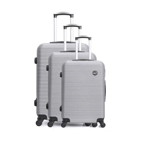 Sada 3 cestovních kufrů na kolečkách ve stříbrné barvě Bluestar Vanity