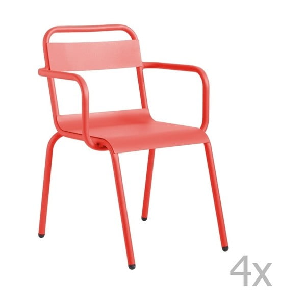 Sada 4 červených zahradních židlí s područkami Isimar Biarritz