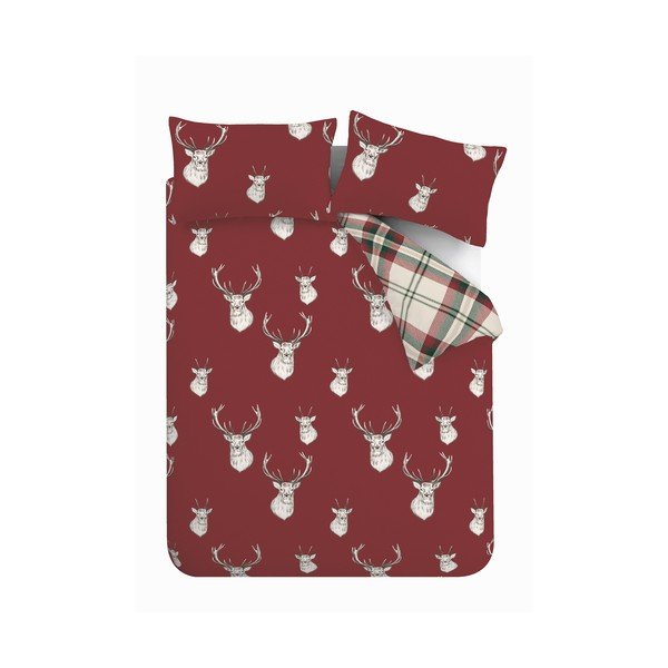 Červené povlečení na dvoulůžko/prodloužené 230x220 cm Munro Stag Check – Catherine Lansfield
