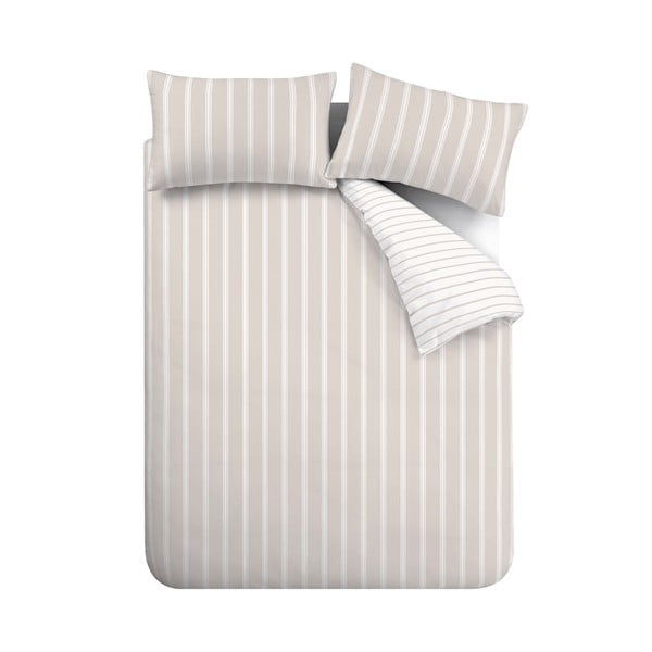 Béžové bavlněné povlečení na jednolůžko 135x200 cm Ashford Stripe – Bianca
