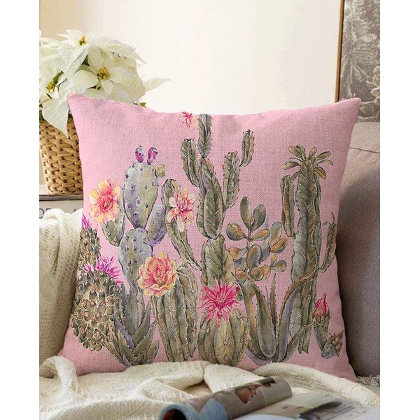 Růžový povlak na polštář s příměsí bavlny Minimalist Cushion Covers Blooming Cactus, 55 x 55 cm