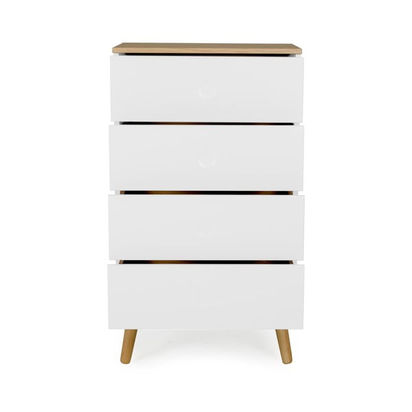 Bílá komoda s nohami z dubového dřeva s 4 zásuvkami Tenzo Dot, šířka 55 cm-image-2