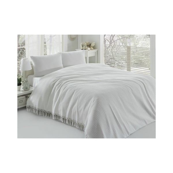 Bílý bavlněný lehký přehoz přes postel na dvoulůžko Pique, 220 x 240 cm-image-1