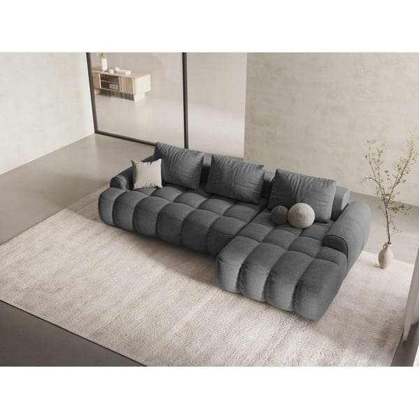 Šedá rozkládací/s úložným prostorem rohová pohovka (pravý roh/s lenoškou) Linz – Cosmopolitan Design-image-1