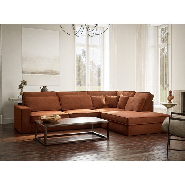 Žinylková rohová pohovka v měděné barvě (pravý roh/do L) Kirou – Maison de Rêve-image-1