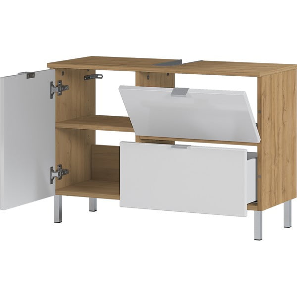 Bílá skříňka pod umyvadlo v dekoru dubu 80x56 cm Mauresa - Germania-image-3