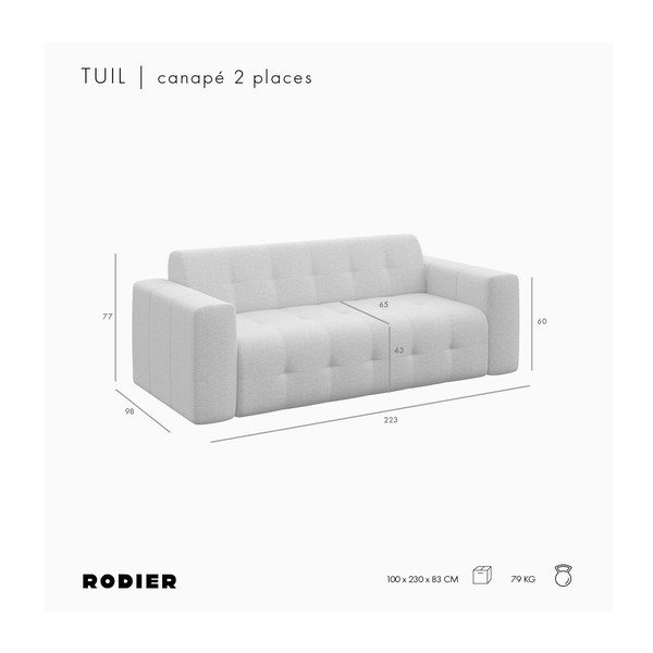 Šedá sametová pohovka 223 cm Tuil – Rodier-image-4