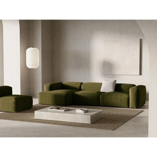 Zelená manšestrová rohová pohovka (levý roh/s lenoškou) Bergamo – Cosmopolitan Design-image-1