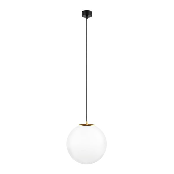Bílé závěsné svítidlo s černým kabelem a detailem ve zlaté barvě Sotto Luce Tsuri, ⌀ 30 cm