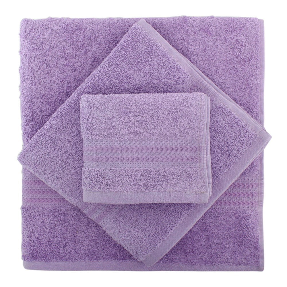 Set 3 fialových ručníků z bavlny a osušky Rainbow