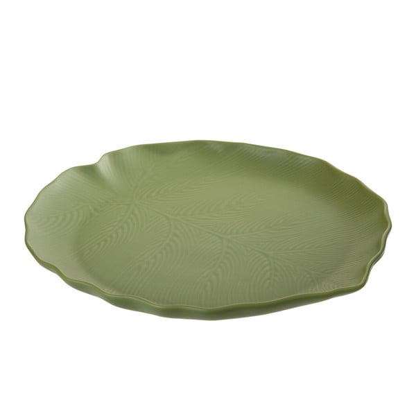 Zelený talíř J-Line Leaf, průměr 34 cm