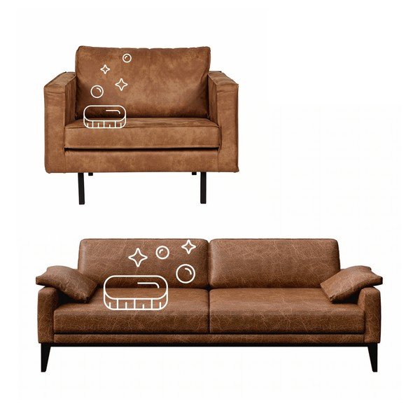 Mokré pěnové čištění a výživa třímístné pohovky a dvou křesel s koženým čalouněním