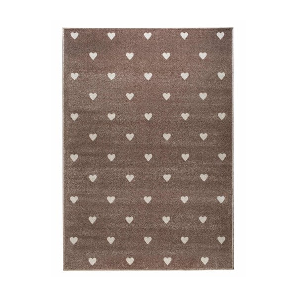 Hnědý koberec se srdíčky KICOTI Peas, 80 x 150 cm