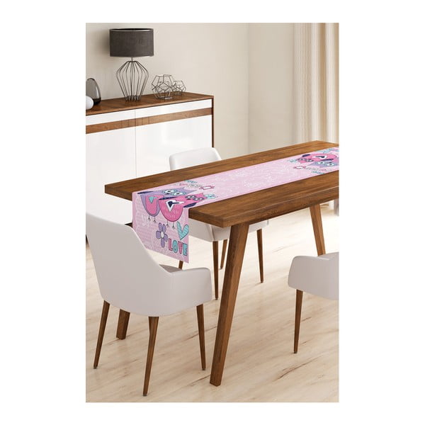 Běhoun na stůl z mikrovlákna Minimalist Cushion Covers Pinky Owls, 45 x 145 cm