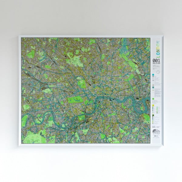 Zelená mapa Londýna v průhledném pouzdru The Future Mapping Company Street Map, 130 x 100 cm