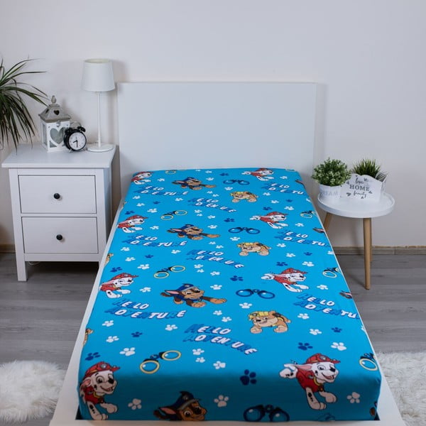 Modré napínací bavlněné dětské prostěradlo na jednolůžko 90x200 cm Paw Patrol – Jerry Fabrics-image-1
